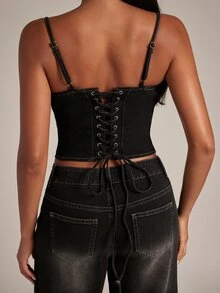 SHEIN BAE Women's Denim Camisole & Long Pants Set - Black - View 8