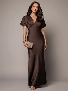 Silquee Women's Vintage Elegant Pleated Evening Dress Elegant Long Party Dress Autumn Outfit For Women  Holiday Dress Sexy Dresses For Women Festival - Brown - View 9