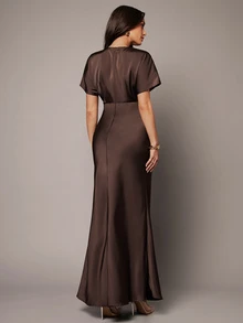 Silquee Women's Vintage Elegant Pleated Evening Dress Elegant Long Party Dress Autumn Outfit For Women  Holiday Dress Sexy Dresses For Women Festival - Brown - View 3