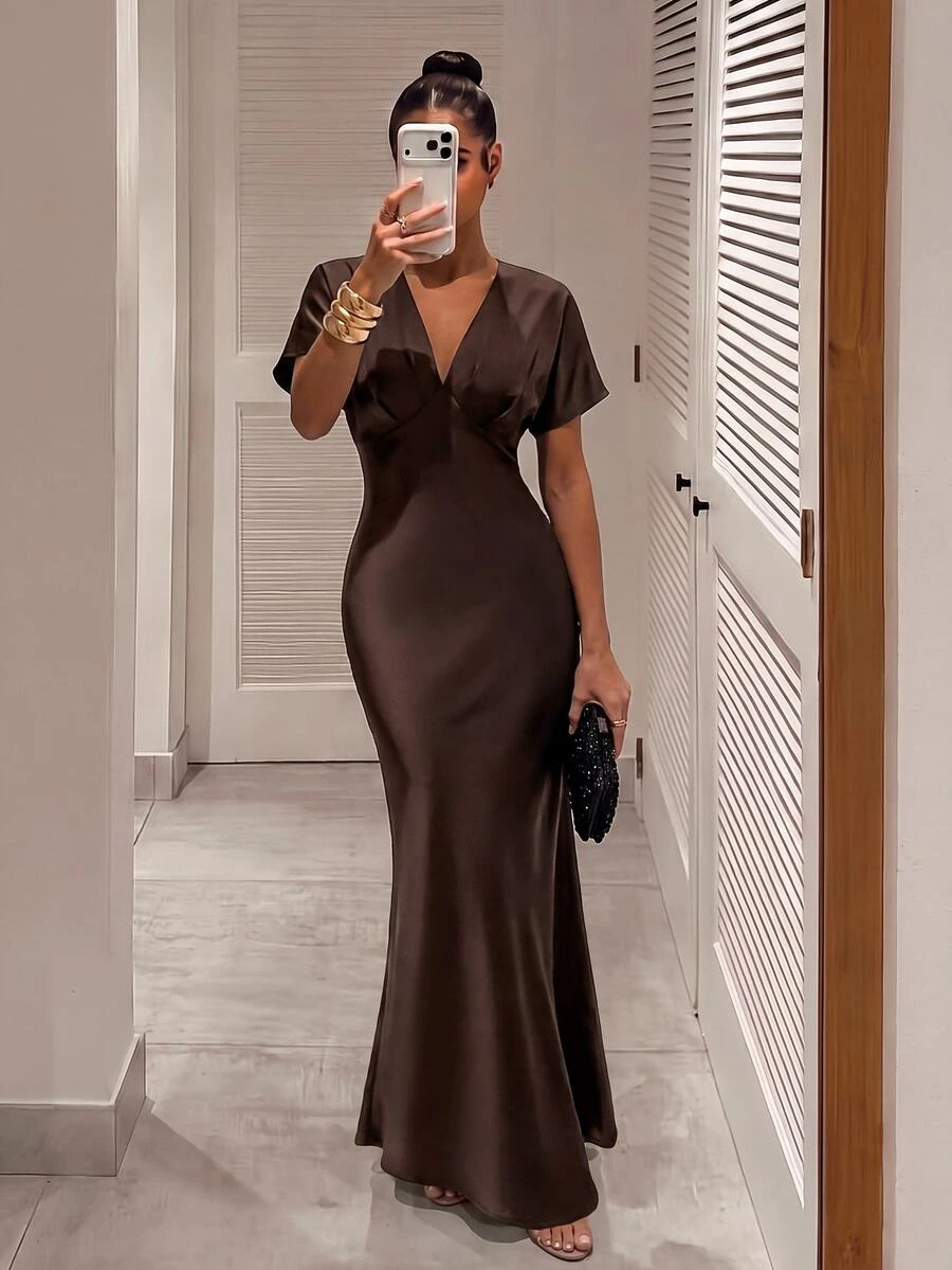 Silquee Women's Vintage Elegant Pleated Evening Dress Elegant Long Party Dress Autumn Outfit For Women  Holiday Dress Sexy Dresses For Women Festival