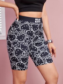 HELLO KITTY AND FRIENDS | SHEIN Women's Letter Cartoon Print Casual Daily Tight Fitting Base Shorts - Black - View 7