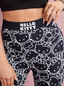 HELLO KITTY AND FRIENDS | SHEIN Women's Letter Cartoon Print Casual Daily Tight Fitting Base Shorts - Black - View 4