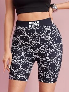 HELLO KITTY AND FRIENDS | SHEIN Women's Letter Cartoon Print Casual Daily Tight Fitting Base Shorts - Black - View 3