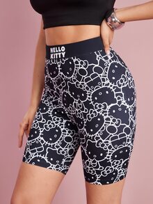 HELLO KITTY AND FRIENDS | SHEIN Women's Letter Cartoon Print Casual Daily Tight Fitting Base Shorts - Black - View 6