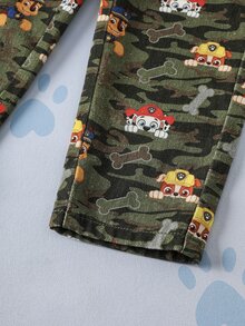 SHEIN | PAW Patrol بنطلون جينز دنيم بطبعة كرتونية مموهة للأولاد الصغار - أخضر عسكري - مشاهدة 8
