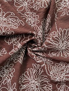 Nubod Gaun Elegan Wanita Ukuran Besar Motif Bunga Lengan 3/4 Leher V untuk Musim Gugur - Coffee Brown - View 6