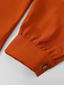 Linhara CURVE 大尺碼女款秋季圓領長袖鏤空蕾絲拼接設計休閒日常橘色紋理針織套頭上衣 - 橘色 - 查看 9