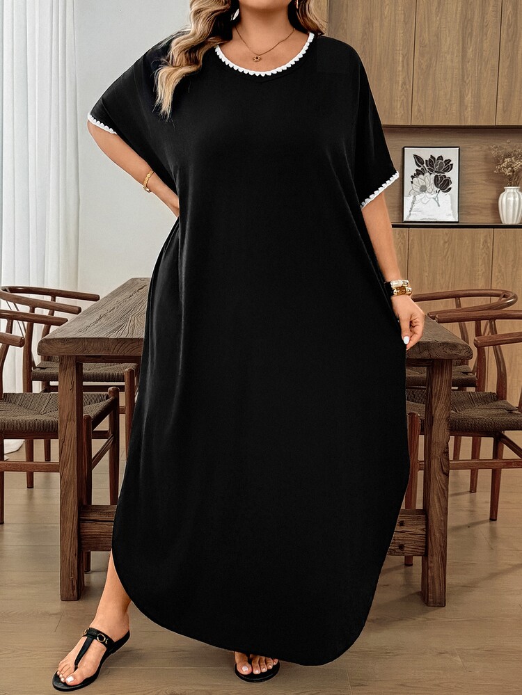 SHEIN CURVE+ Plus Size Vacation Casual Soft Form Black And White Colorblock Trim Dress Bussines, Summer 2026 22W Formal - Black and White - View 6