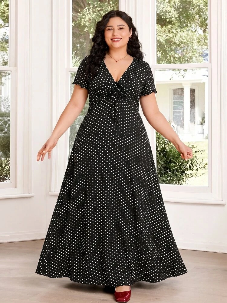 SHEIN ワンピース5.6 SHEIN CURVE+ プラスサイズ レディース カジュアル チェリー柄 Vネック