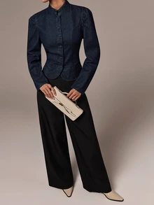 COSMINA Denim Women's Casual Elegant Blue 3/4 Sleeve Denim Top - Blue - View 4
