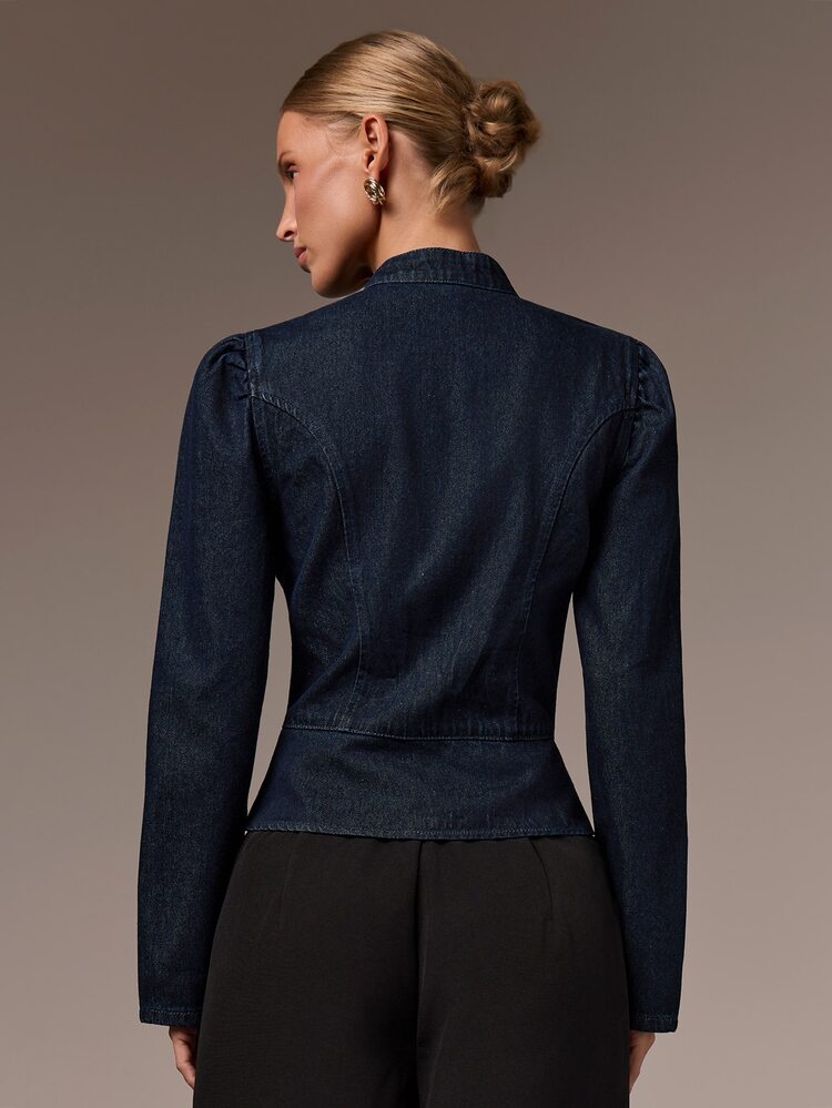 COSMINA Denim 女款休閒優雅藍色3/4袖牛仔上衣 - 藍色 - 查看 2