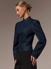 COSMINA Denim Women's Casual Elegant Blue 3/4 Sleeve Denim Top - Blue - View 6