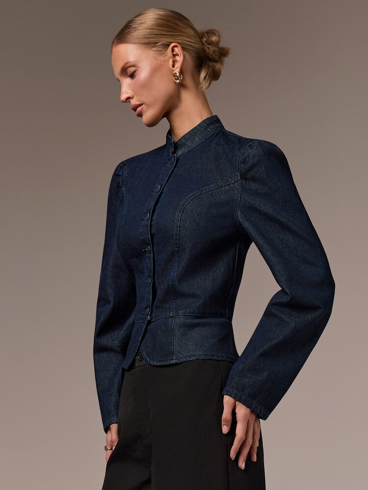 COSMINA Denim 女款休閒優雅藍色3/4袖牛仔上衣 - 藍色 - 查看 6