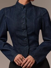 COSMINA Denim Women's Casual Elegant Blue 3/4 Sleeve Denim Top - Blue - View 5