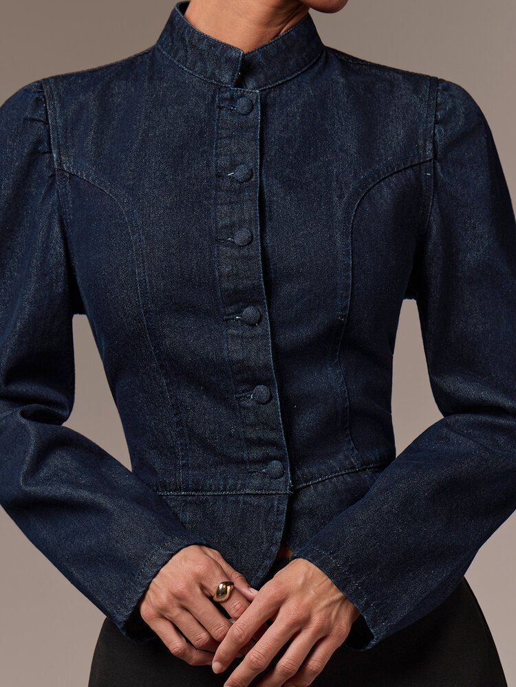 COSMINA Denim 女款休閒優雅藍色3/4袖牛仔上衣 - 藍色 - 查看 5