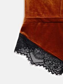 Omancia Jaket Wanita Lengan Panjang Kancing Tunggal dengan Detail Renda Kontras, Model Terbaru Musim Gugur/Dingin - Rust Brown - View 9