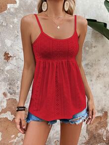 EMERY ROSE Women's Solid Color Pleated Casual Versatile Daily Wear Camisole Top - Red - View 4