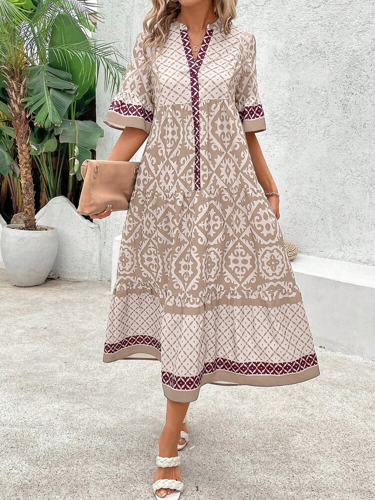 EMERY ROSE Women's Vintage Loose Casual Dress, Summer Maxi Women Outfit - Multicolor - View 1