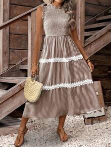 EMERY ROSE Women Sleeveless Casual Striped Frill Hem Mini Dress - Brown - View 4
