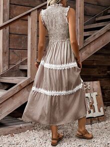 EMERY ROSE Women Sleeveless Casual Striped Frill Hem Mini Dress - Brown - View 2