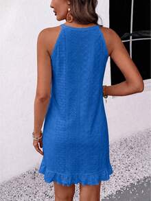 SHEIN Women's Vacation Halter Neck Casual Dress With Ruffle Hem - Blue - View 2