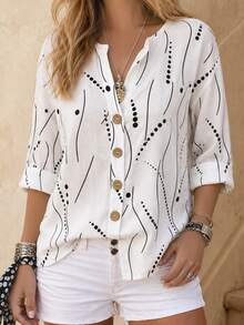 EMERY ROSE Women's Woven Printed Summer Casual Shirt - White - View 3
