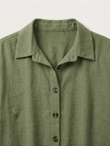 EMERY ROSE Women's Plain Weave Casual Office Vacation Summer Dress Olive Green - Green - View 5