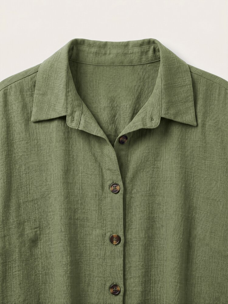 EMERY ROSE Women's Plain Weave Casual Office Vacation Summer Dress Olive Green - Green - View 4