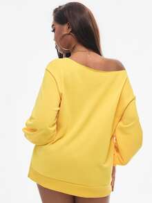 Coolane Women's Fall/Winter Casual Knit Place Name Pattern One Shoulder Sweatshirt - Yellow - View 3
