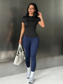 Dewbera Dewbera Pakaian Berkuda Wanita Kasual Serbaguna Berwarna Hitam dengan Desain Garis Jala di Bagian Belakang, Potongan Ramping dan Menawan - Hitam - View 13