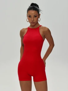 Slayform Slayform Core Rhythm 1pc Red Seamless Jumpsuit, Sleeveless Backless, Soft Comfortable Fit, For Workout, Running, Casual Sporty, Yoga Gym Body Suit Gym Rompers - Red - View 6