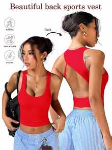 Slayform Slayform Seamless Solid Color Backless Sports Tank Top For Women - Red - View 2
