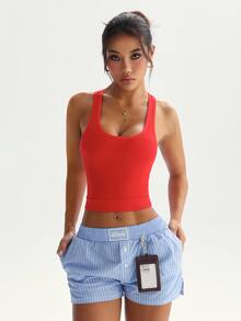 Slayform Slayform Seamless Solid Color Backless Sports Tank Top For Women - Red - View 6