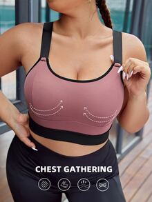 Rhythm Era Plus Size Contrast Binding Crisscross Back Sports Bra,Dusty Rose Summer Sewn-In Pads Athletic Gym Bras High Support Racerback,Workout Yoga Running - Redwood - View 3