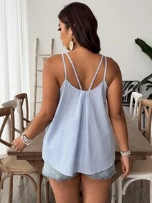 SHEIN VCAY Plus Size Summer Color Block Striped Casual Tank Top Beach Bussines Vacation Vacation Black And White - Blue - View 3