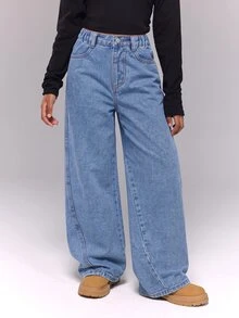 Tween Girl Solid High Waist Wide Leg Jeans - Dark Wash - View 3
