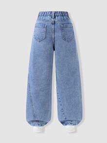 Tween Girl Solid High Waist Wide Leg Jeans - Dark Wash - View 2