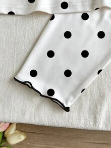 SHEIN 2pcs Baby Girls Top Pants Set Cute Sweet White Black Polka Dot Bow Ruffle Long Flutter Sleeve Round Neck Regular Party Fall Ballet Princess Cozy Slim - Multicolor - View 10