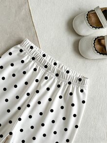 SHEIN 2pcs Baby Girls Top Pants Set Cute Sweet White Black Polka Dot Bow Ruffle Long Flutter Sleeve Round Neck Regular Party Fall Ballet Princess Cozy Slim - Multicolor - View 9