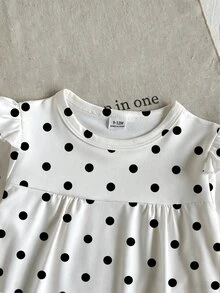 SHEIN 2pcs Baby Girls Top Pants Set Cute Sweet White Black Polka Dot Bow Ruffle Long Flutter Sleeve Round Neck Regular Party Fall Ballet Princess Cozy Slim - Multicolor - View 6