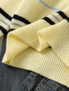 SHEIN Fall Winter Teen Girl Contrast Striped Pattern Long Sleeve Sweater Pullover, Back To School, Cozy Soft, Festival Christmas - Yellow - View 7