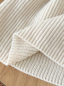 SHEIN 女嬰針織毛衣洋裝，秋冬款，米色，高圓領，套頭式，麻花編織，A字版型，仿羊毛面料，細緻針織，舒適，為您的孩子營造溫馨可愛的童年，適合居家、休閒、旅行、假日活動等多種場合，百搭易穿 - 白色 - 查看 10
