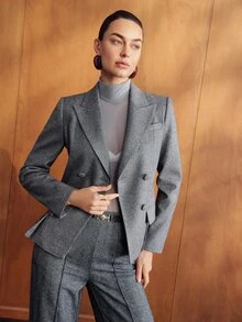 MOTF PREMIUM Mantel abu-abu wanita, elegan dan formal, musim gugur/musim dingin. - Grey - View 4