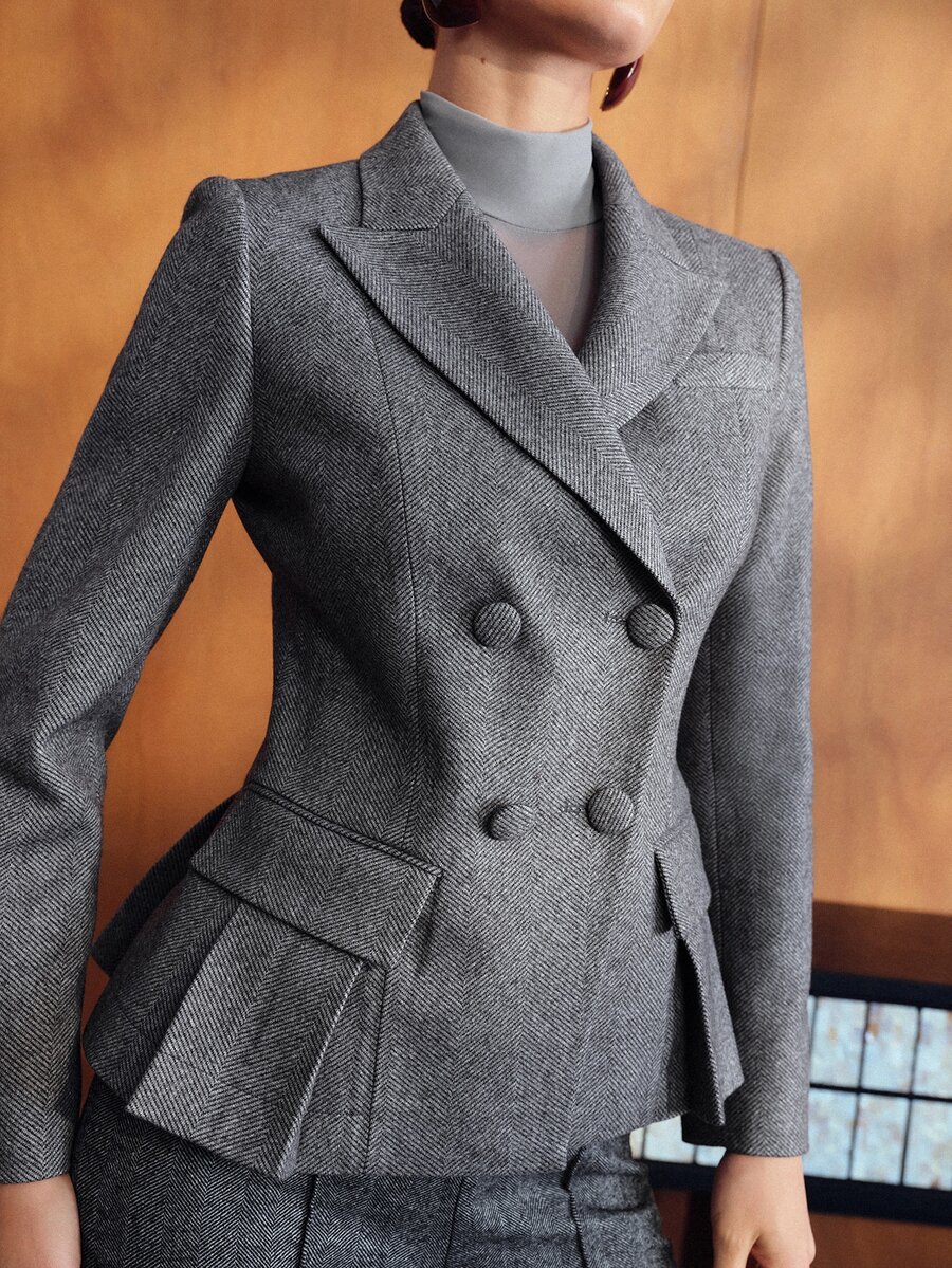 MOTF PREMIUM Mantel abu-abu wanita, elegan dan formal, musim gugur/musim dingin. - Grey - View 1