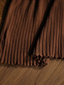 MOTF PREMIUM WOMEN'S SOLID COLOR WOOL SCALLOPED TRIM SWEATER DRESS - Brown - View 6
