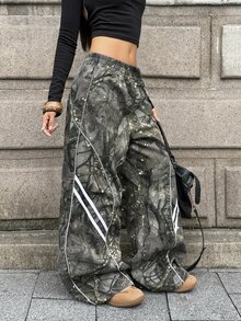 StreetHx Celana Jeans Wanita Model Retro Motif Ranting Kaki Lebar - MultiWarna - View 5