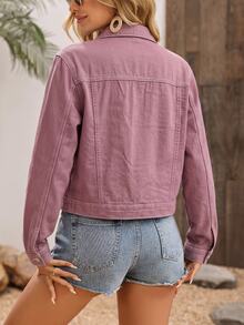 EMERY ROSE Women's Long Sleeve Single-Breasted Casual Denim Jacket - Redwood - View 2