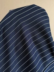 Elaquor Plus Size Fashion Commuter Striped Waist-Cinching Blouse Fall - Navy Blue - View 8