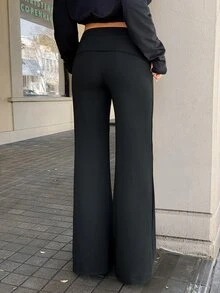 Aloruh Women's Early Autumn Solid Black Long Pants, Versatile Low Waist Flare Leg, Silver Rivet Decor, Sexy Y2k Street Style, After Party Going Out Night - Black - View 3