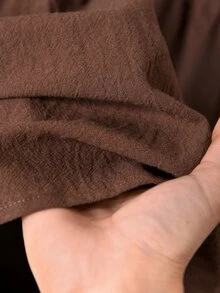 CosyJoli 大尺碼女款素色百褶休閒百搭日常穿著襯衫 - 棕色 - 查看 11